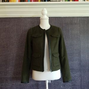 Limited Dark Green Wool Jacket w/ Leather Trim